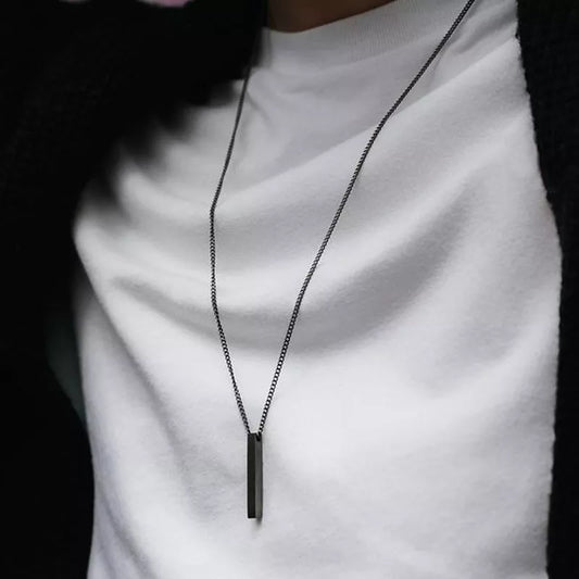 Metro Elegance Black Rectangle Pendant Necklace